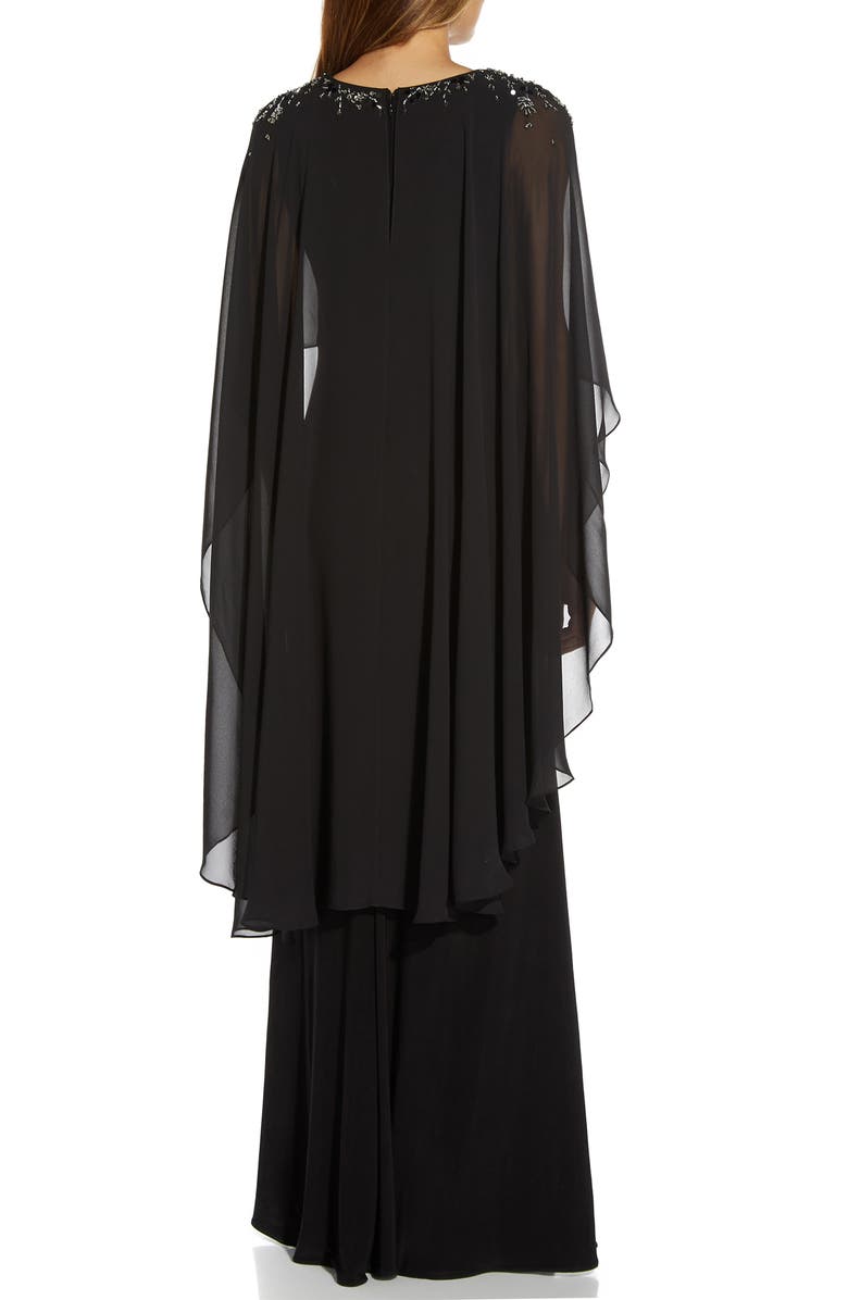 Adrianna Papell Beaded Jersey Chiffon Cape Sleeve Gown, Alternate, color, 