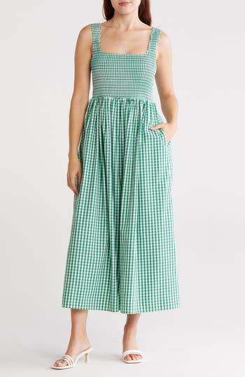 Wayf Smocked Cotton Sundress In Green