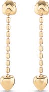 UNODE50 18K gold-plated earrings with dangling chain and small hearts