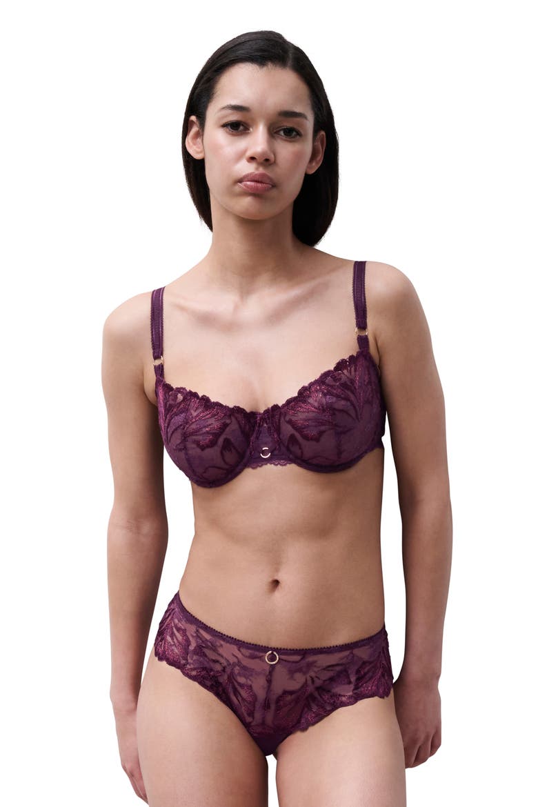 Illusion Underwire Demi Bra, Alternate, color, AUBERGINE LUREX