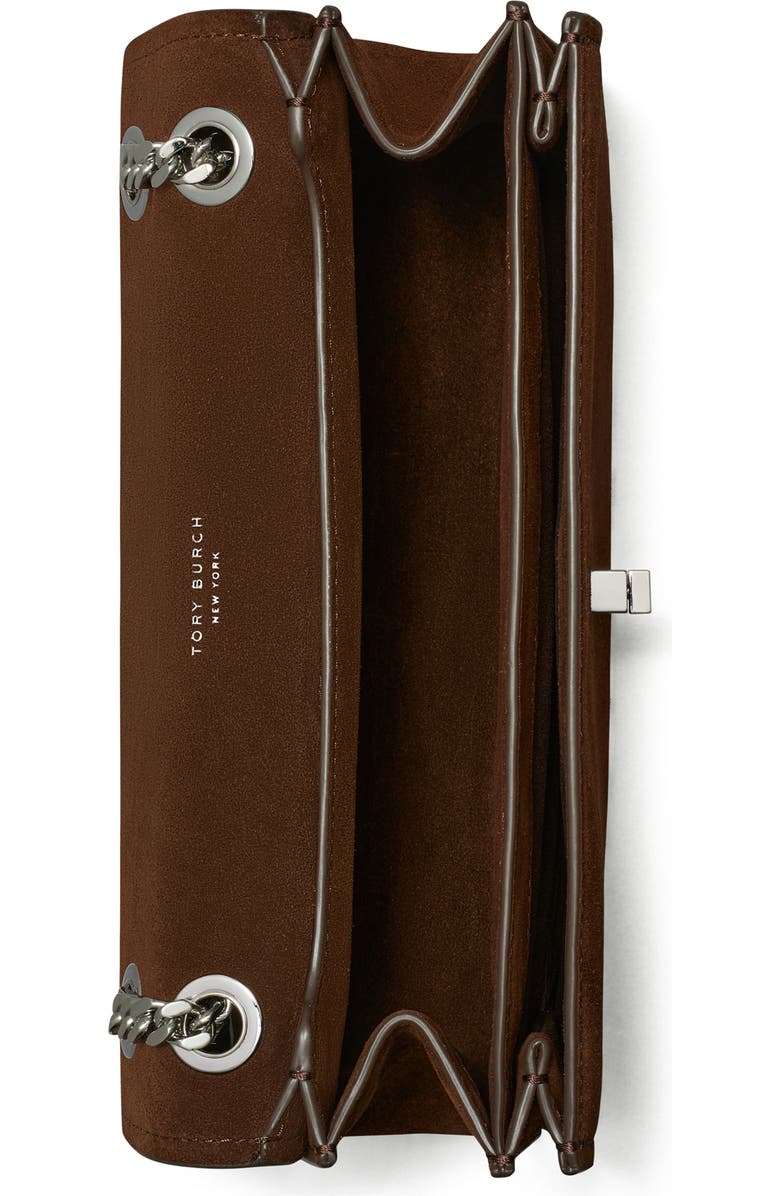 Tory Burch Kira Turnlock Suede Convertible Shoulder Bag, Alternate, color, Dark Cocoa