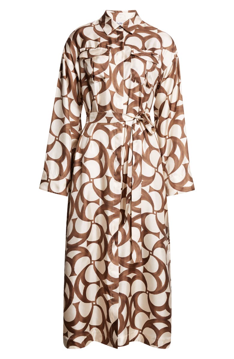 Max Mara Ileana Print Long Sleeve Silk Shirtdress, Alternate, color, Ecru