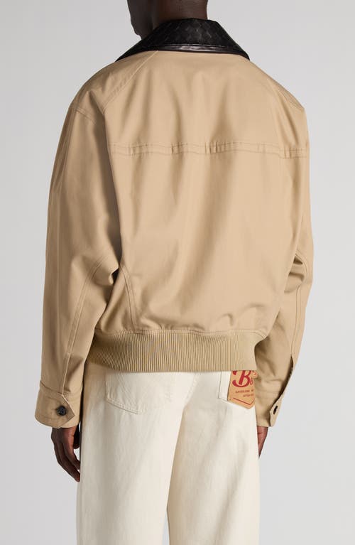 Shop Bottega Veneta Fluid Cotton Twill Blouson Jacket With Detachable Intrecciato Leather Collar In 9713 Beige