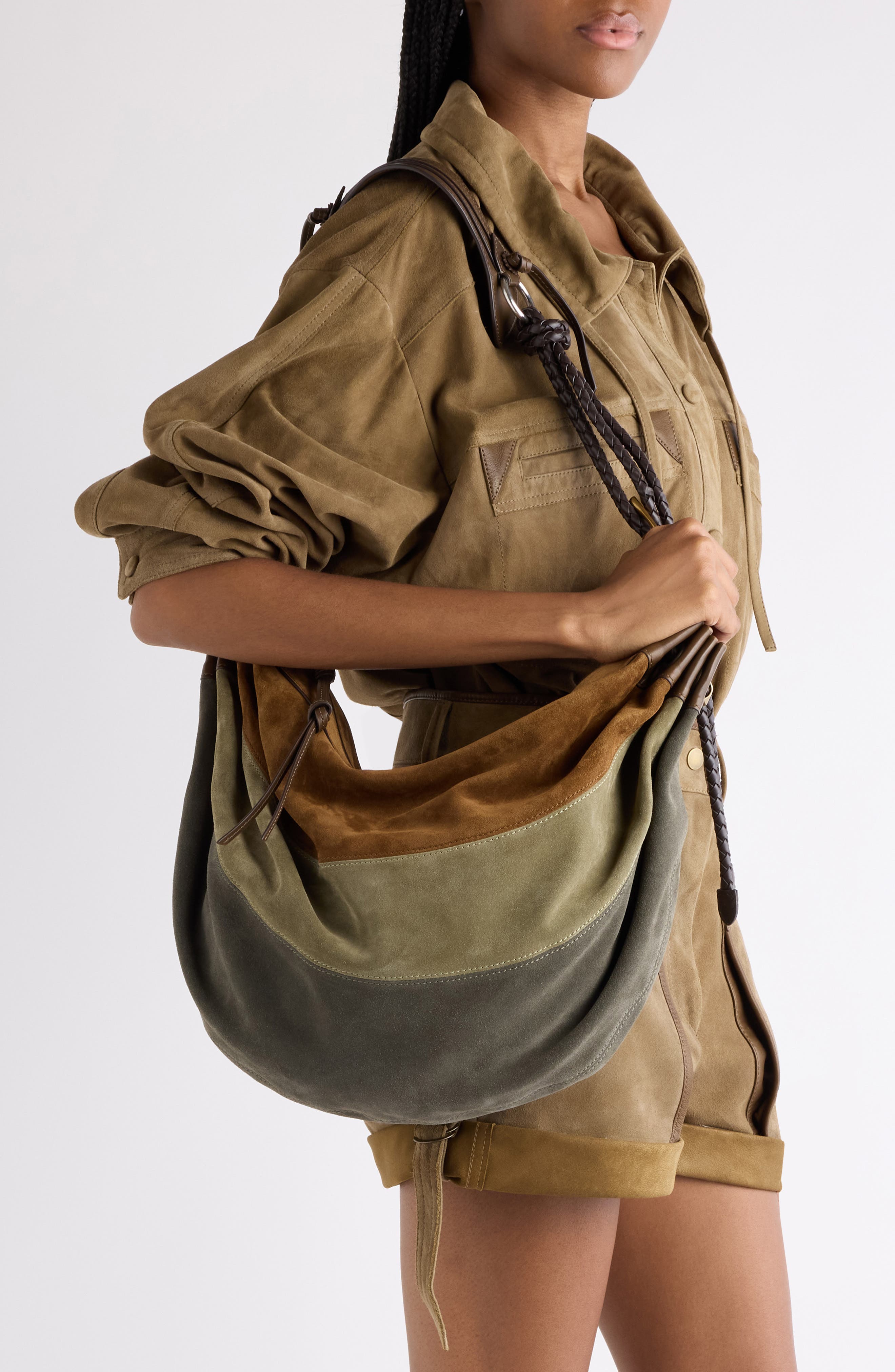 Isabel Marant Large Maia Colorblock Suede Shoulder Bag, Alternate, color, Multicolor Khaki