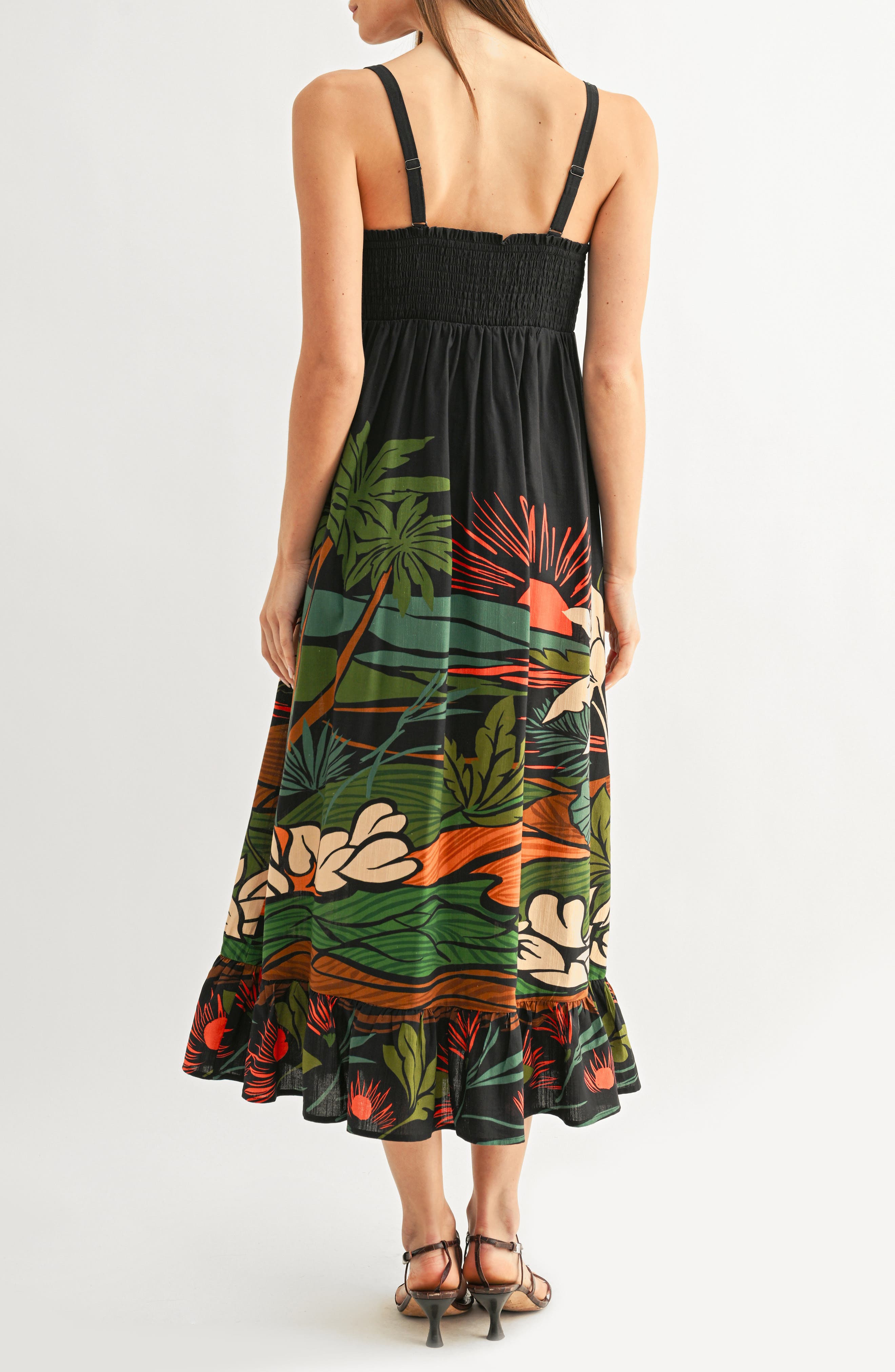 Leah Tropical Print Babydoll Midi Sundress - image 2
