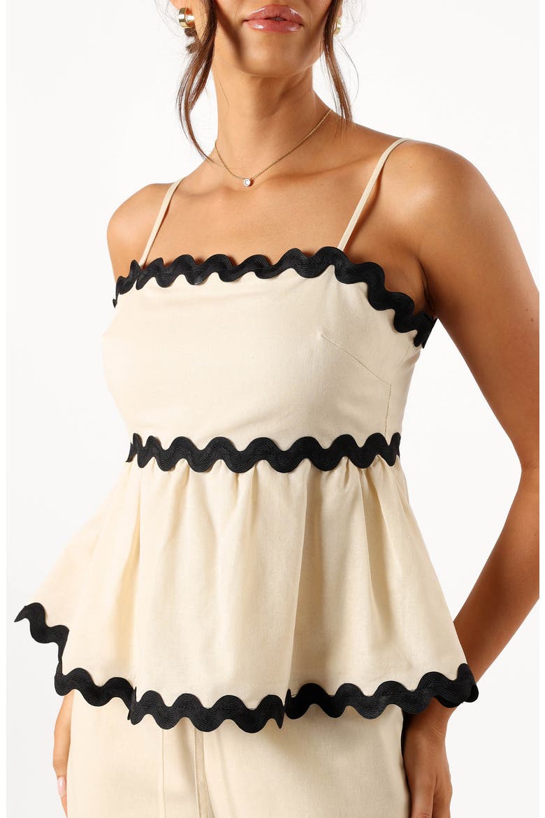 Mollymook Rickrack Trim Sleeveless Peplum Top, Alternate, color, CREAM BLACK