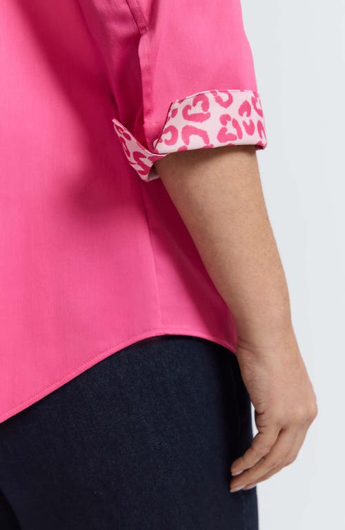 Foxcroft Margie Three-quarter Sleeve Button-up Shirt In Pink Flambe