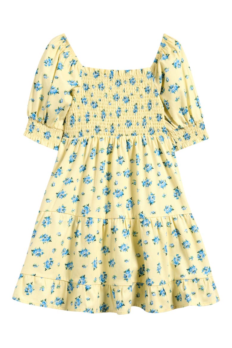 Kids' Floral Smocked Tiered Dress, Alternate, color, YELLOW