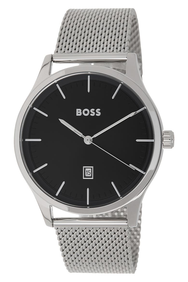 Reason Quartz Stainless Steel Watch, 43mm, Main, color, BLACK