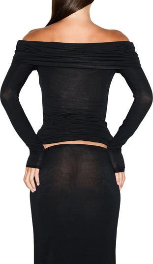 Sheer Modal Off the Shoulder Long Sleeve Top