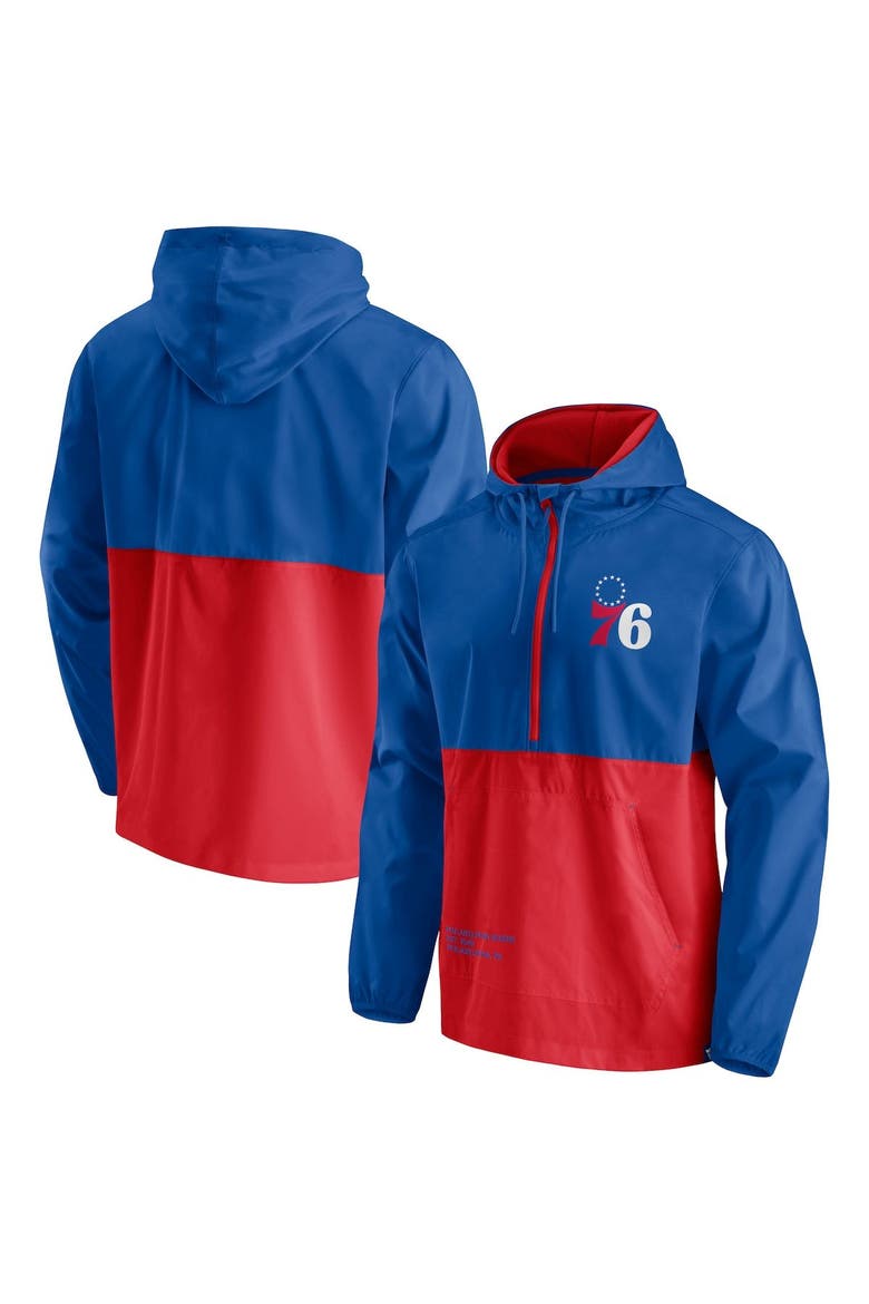 Men's Fanatics Branded Royal/Red Philadelphia 76ers Anorak Block Party Windbreaker Half-Zip Hoodie Jacket, Main, color, Royal