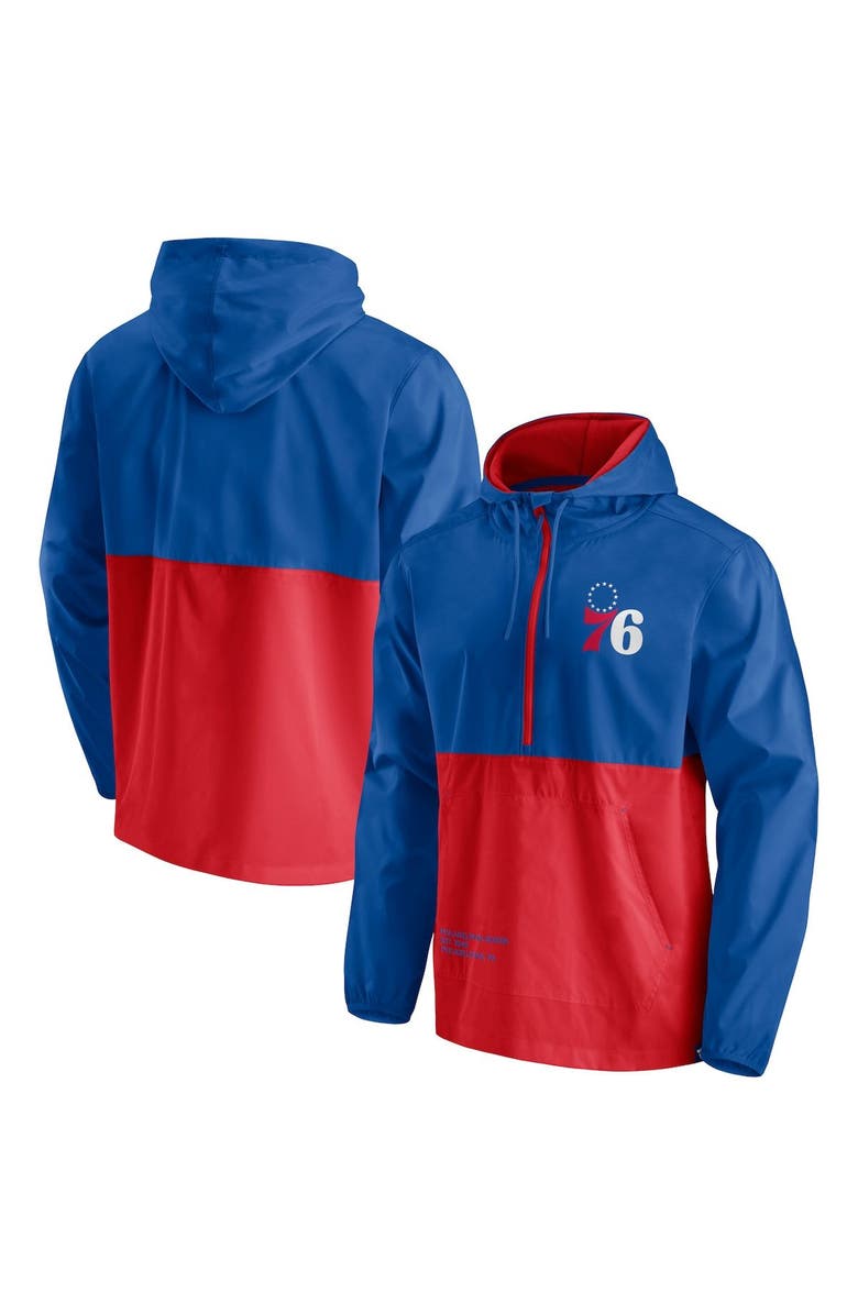 FANATICS Men's Fanatics Branded Royal/Red Philadelphia 76ers Anorak Block Party Windbreaker Half-Zip Hoodie Jacket, Main, color, Royal