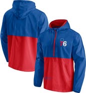 FANATICS Men's Fanatics Branded Royal/Red Philadelphia 76ers Anorak Block Party Windbreaker Half-Zip Hoodie Jacket