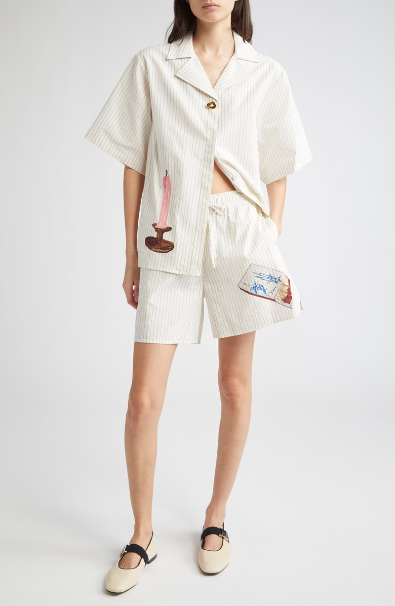 Stine Goya Crisp Stripe Organic Cotton Drawstring Shorts, Alternate, color, Matchbox