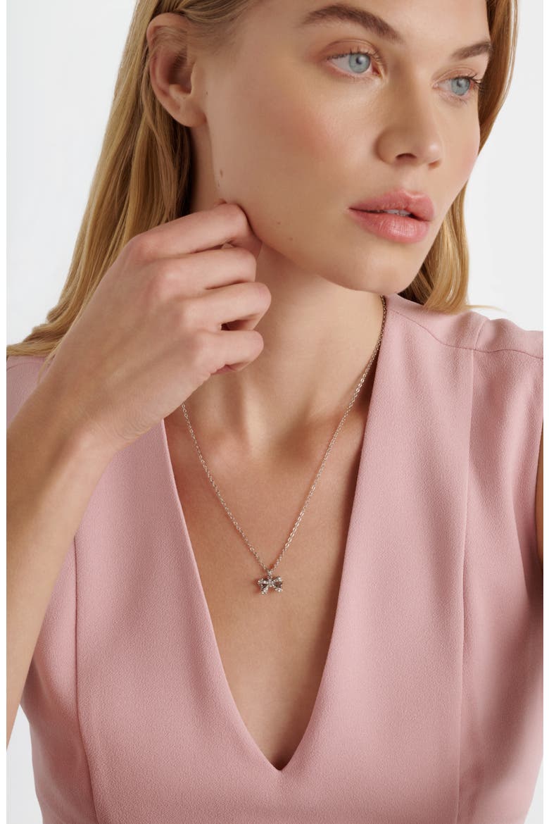 Crestra Crystal Petite Bow Pendant Necklace, Alternate, color, SILVER TONE