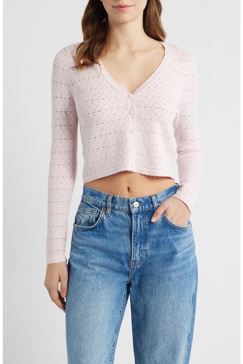 Pointelle V-Neck Crop Cardigan, Main, color, LIGHT PINK