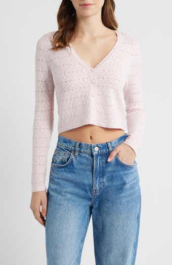 Pointelle V-Neck Crop Cardigan