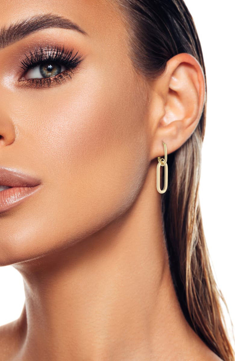 Ember Fine Jewelry 14K Yellow Gold Oval Drop Huggie Hoop Earrings, Alternate, color, Gold