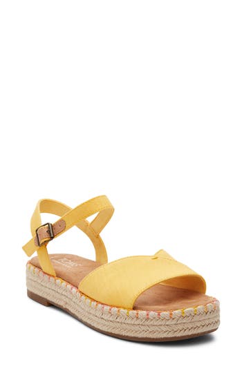 Toms Abby Womens Slip On Open Toe Espadrilles In Pineapple Yellow Slubby Woven