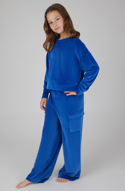 90 Degree By Reflex Kids' Velour Crew Pullover & Wide Leg Pants Set In Blue