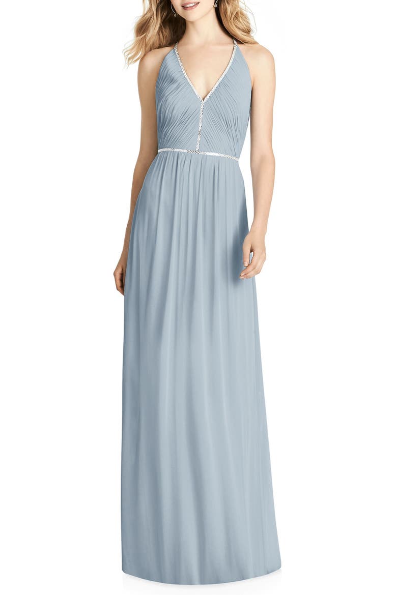 Pleat Bodice Chiffon A-Line Gown, Main, color, MIST