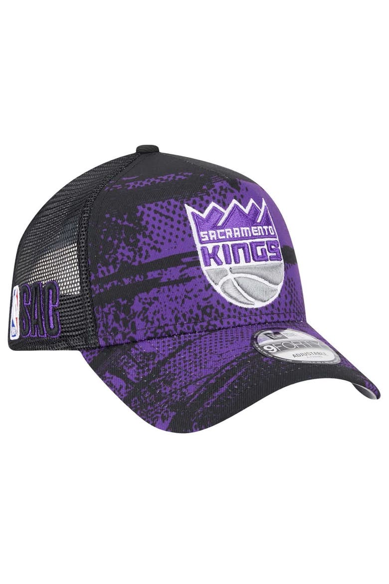 Men's New Era Black/Purple Sacramento Kings Tip Off A-Frame Trucker 9FORTY Adjustable Hat, Main, color, Black