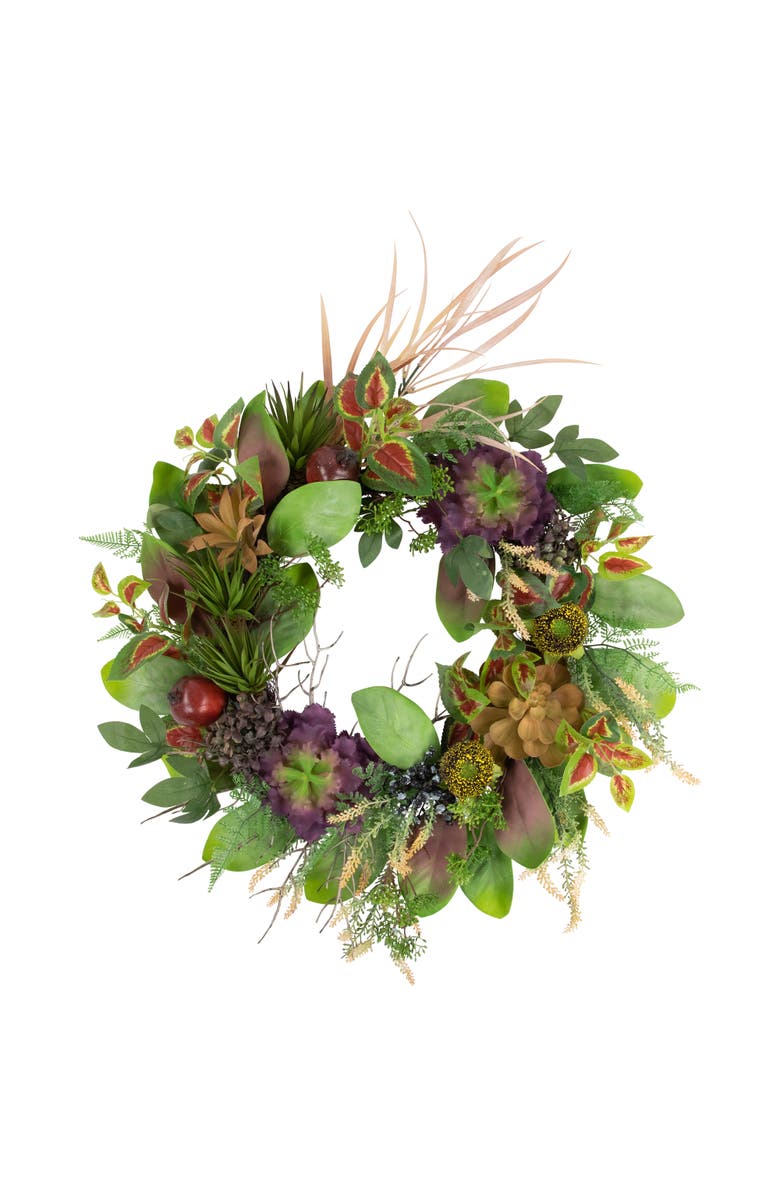 Northlight Mixed Succulent and Pomegranate Artificial Wreath, 24-Inch, Main, color, Green