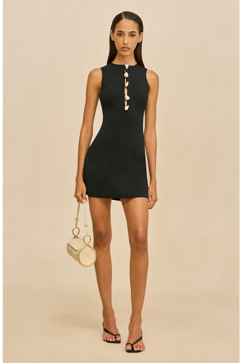 Doms Faux Pearl Cutout Knit Minidress, Alternate, color, BLACK