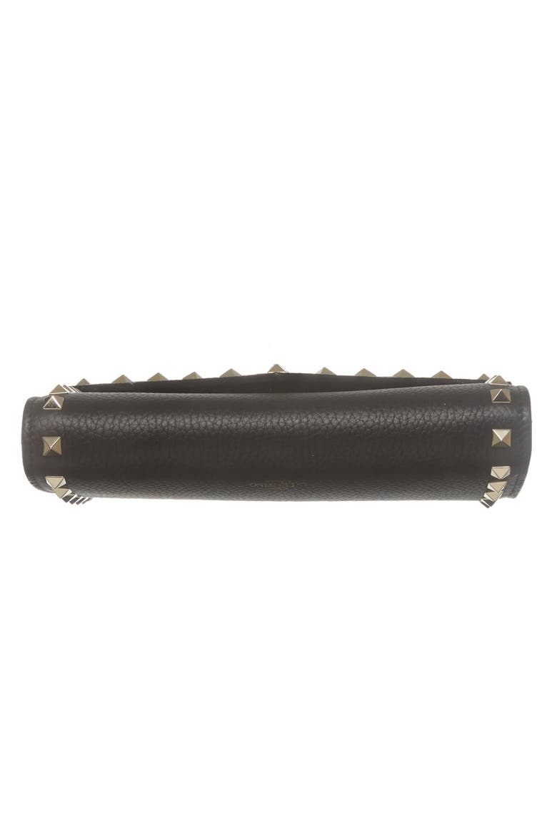 Rockstud V-Flap Calfskin Leather Wallet on a Chain, Alternate, color, BLACK