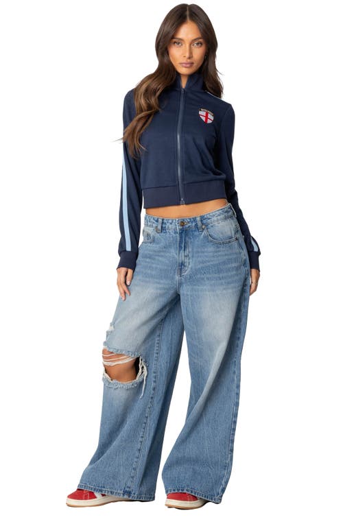Edikted Ripped Low Rise Baggy Wide Leg Jeans In Blue-washed