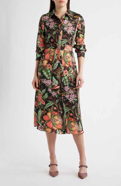 Floral Long Sleeve Midi Shirtdress