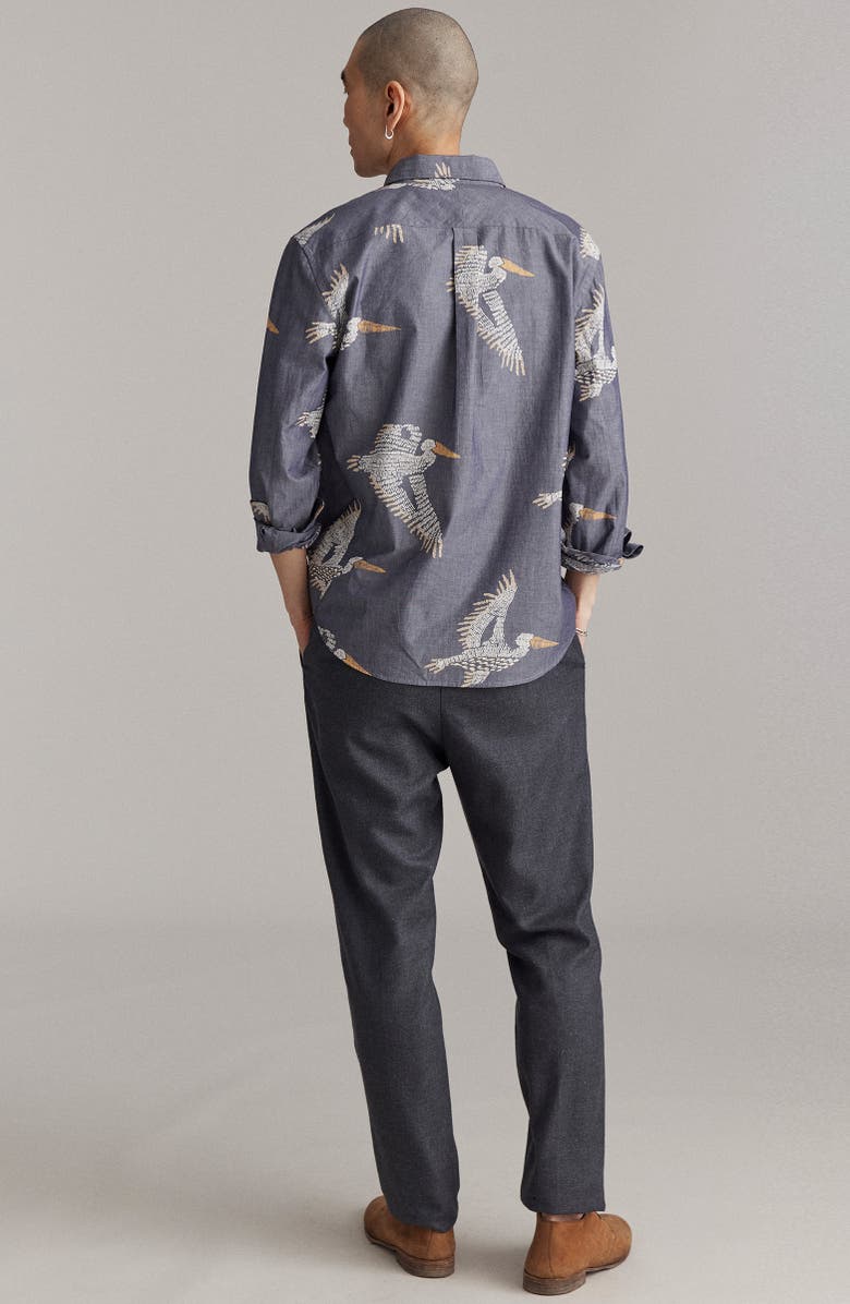 Billy Reid Wilson Pelican Swarm Print Cotton Oxford Cloth Button-Up Shirt, Alternate, color, Carbon Blue