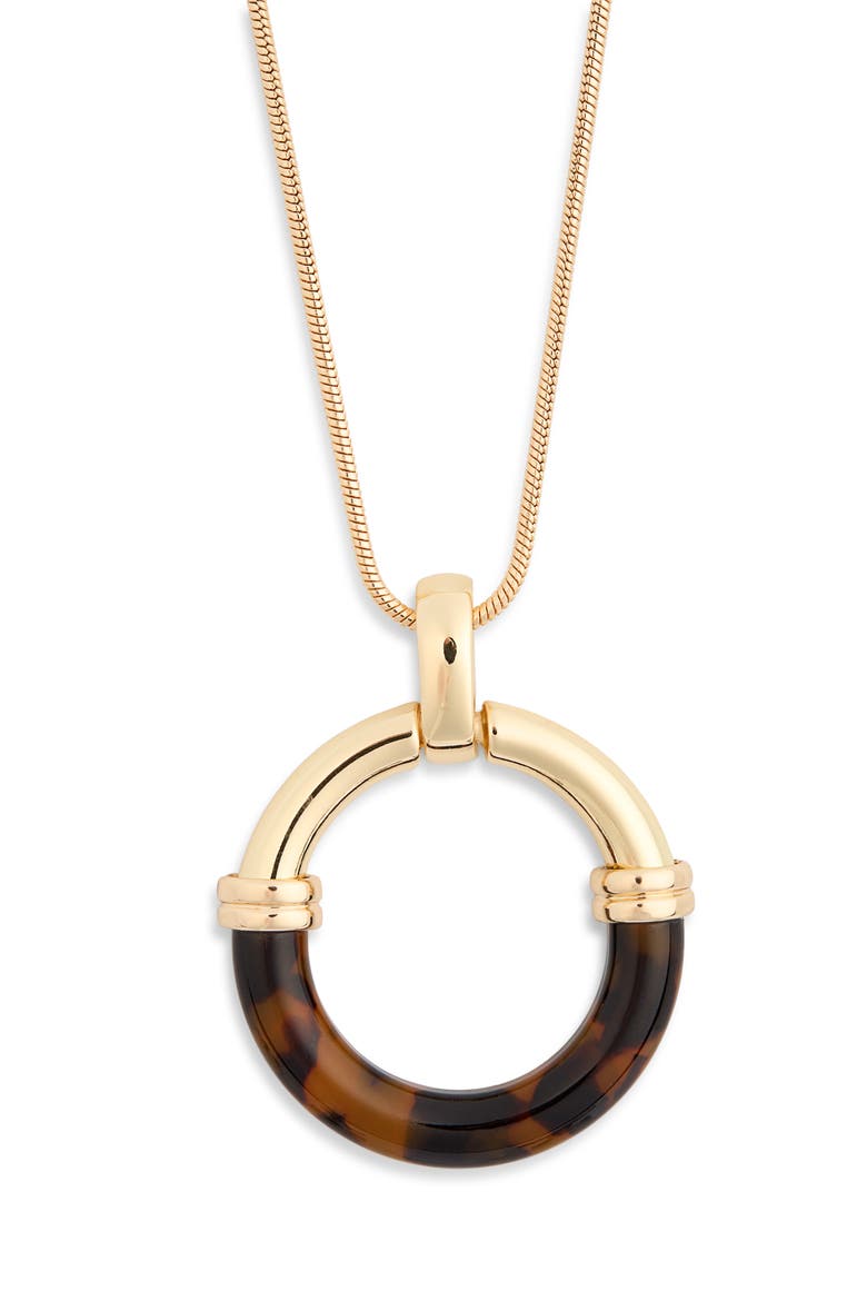 Resin & Metal Ring Pendant Necklace, Main, color, BROWN- GOLD