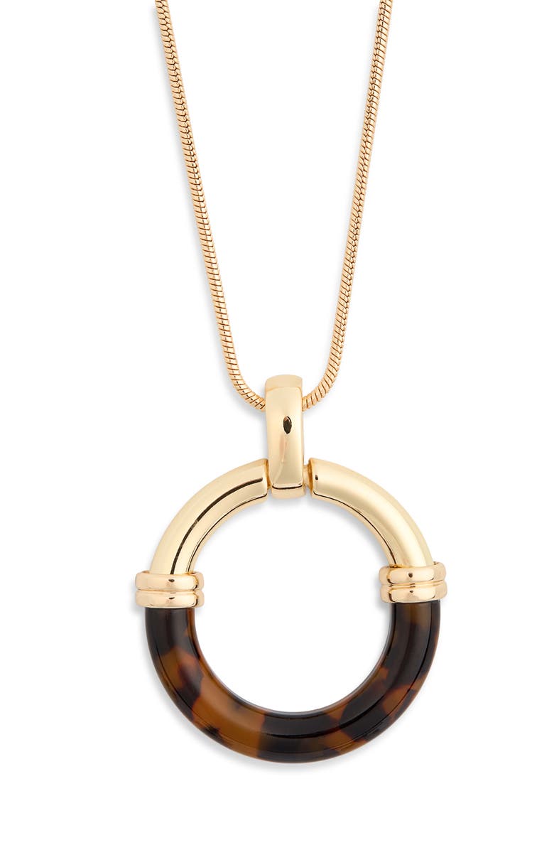 NORDSTROM RACK Resin & Metal Ring Pendant Necklace, Main, color, Brown- Gold