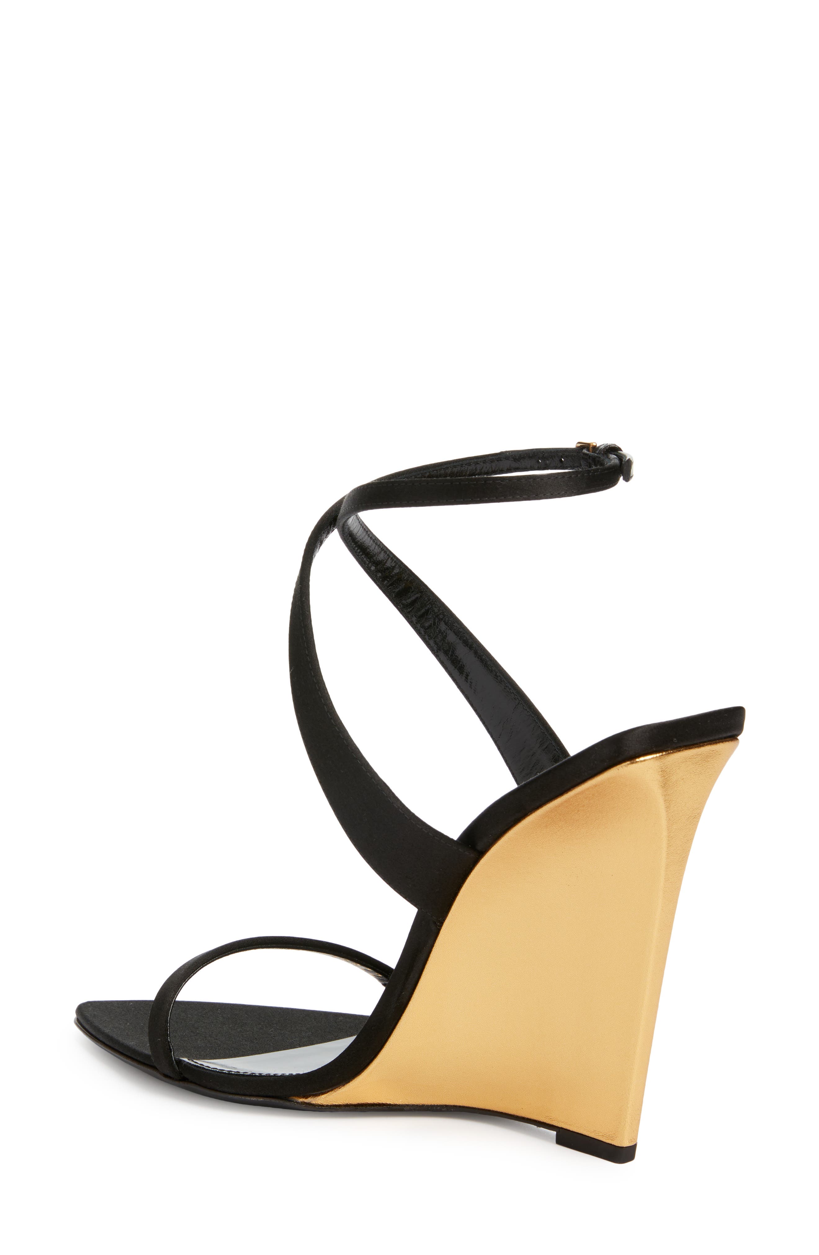 Saint Laurent Sculpted Wedge Sandal, Alternate, color, Noir/ Sun Gold