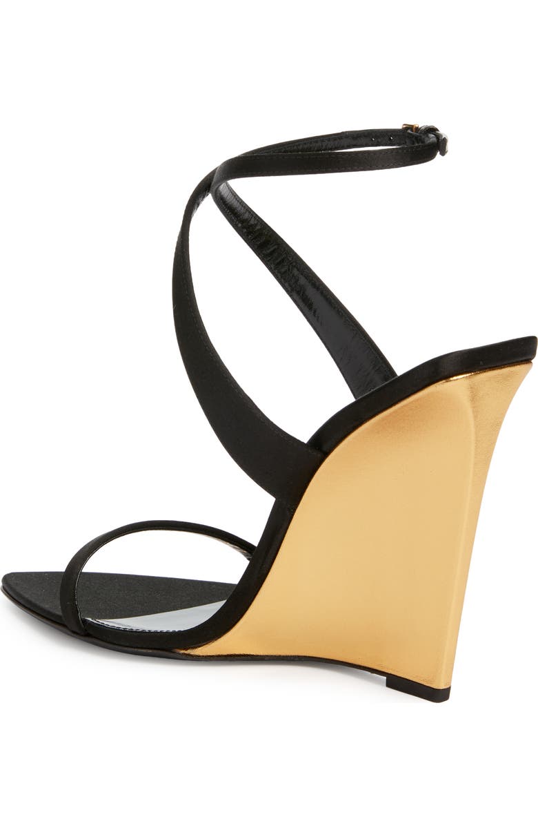 Saint Laurent Sculpted Wedge Sandal, Alternate, color, Noir/ Sun Gold