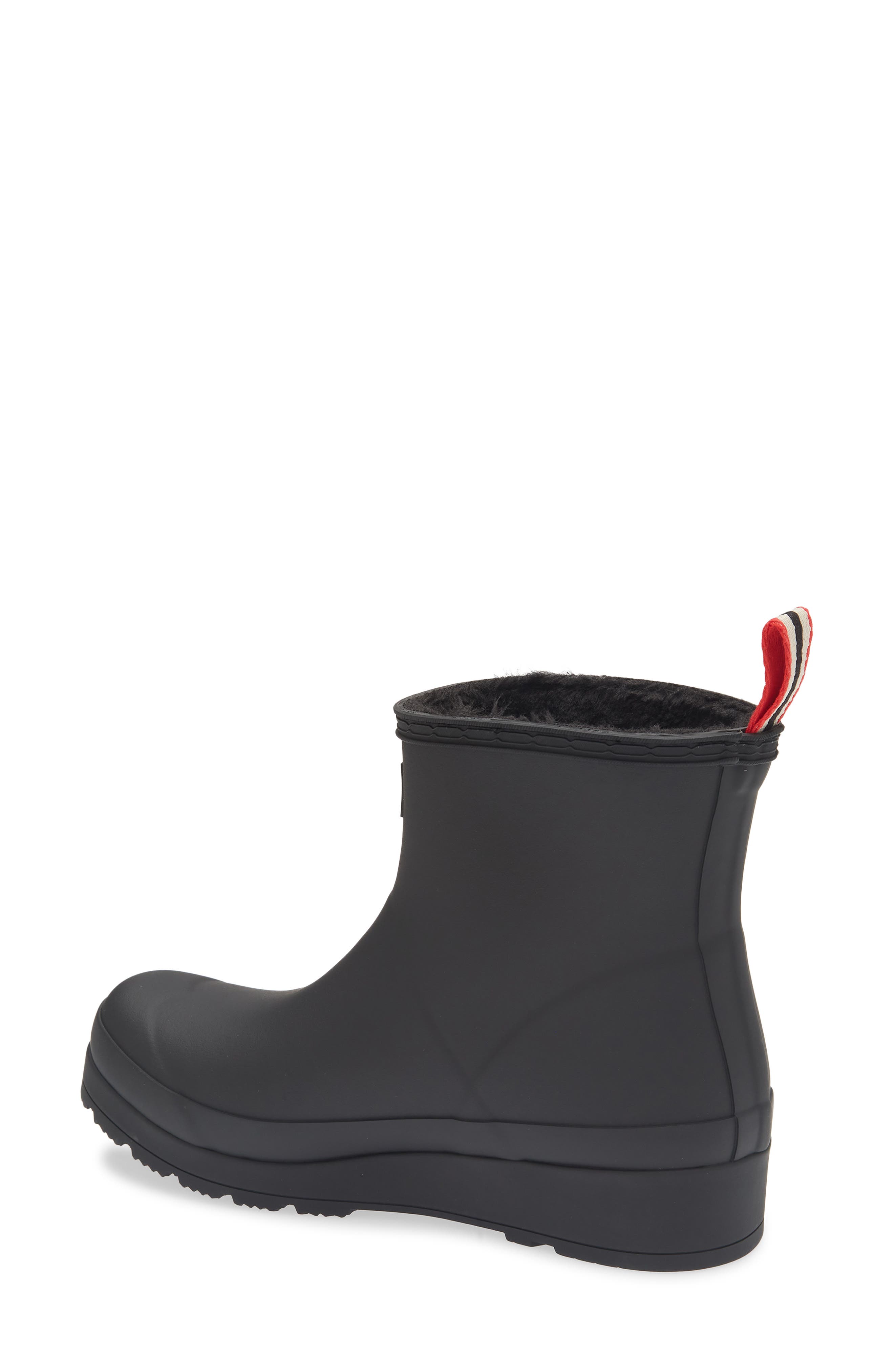 Hunter Play Short Faux Shearling Lined Waterproof Rain Boot, Alternate, color, Black
