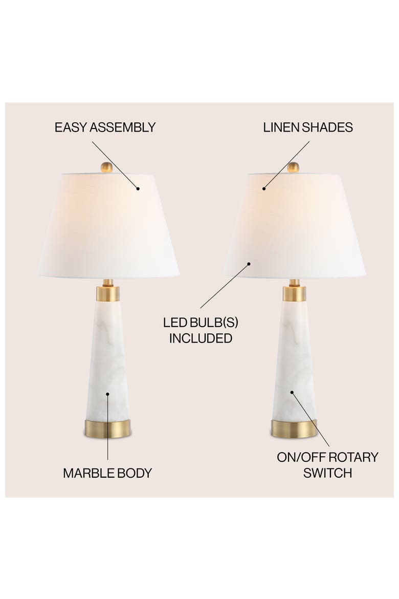 Travis 26.5" Marble/Iron Gold Modern Column LED Table Lamp, White, Alternate, color, White
