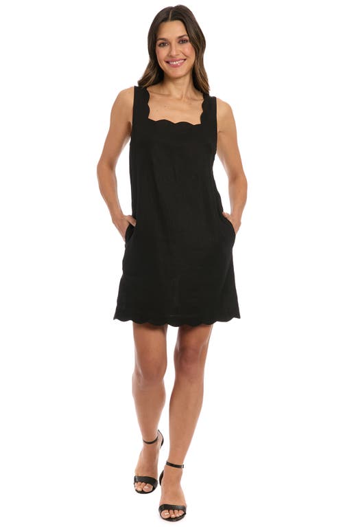 London Times Scalloped Sleeveless Linen Blend Shift Dress