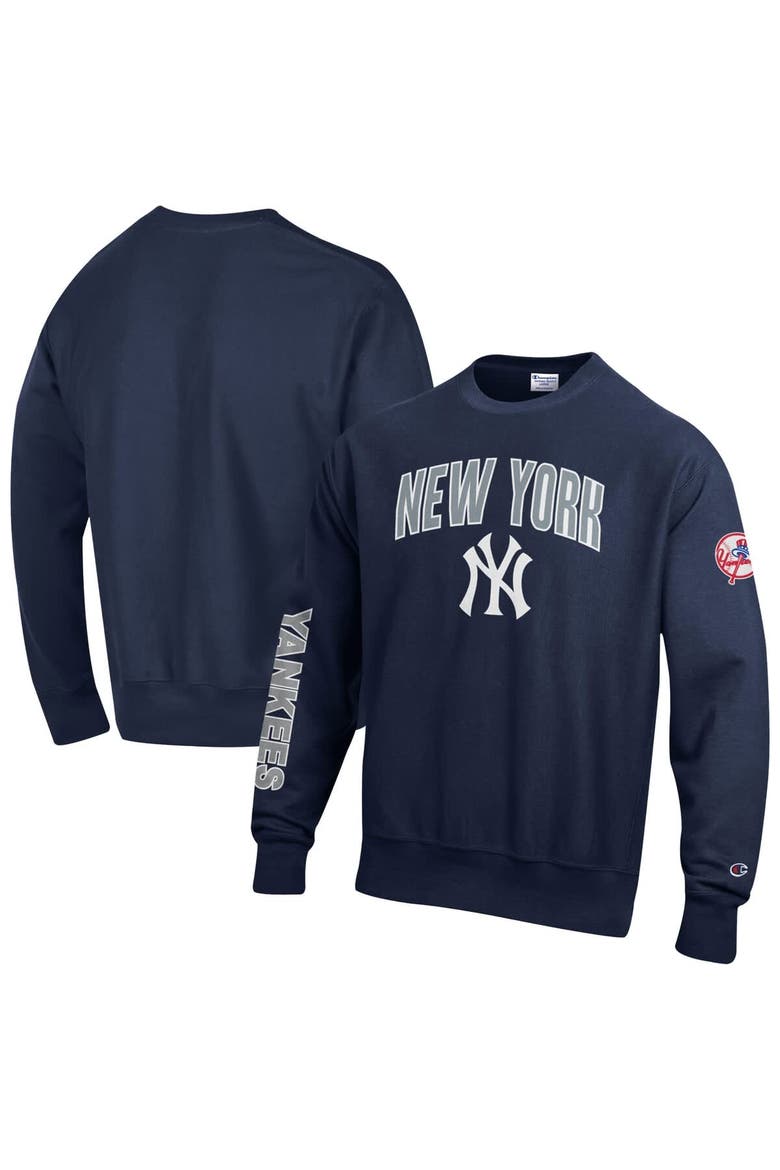 Men's Champion  Navy New York Yankees Reverse Weave Chenille Sweatshirt, Main, color, Navy