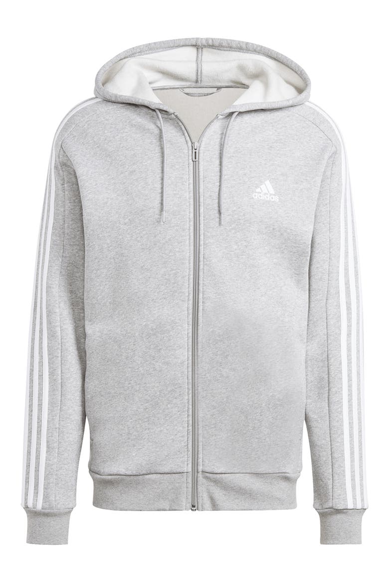 Essentials 3-Stripe Fleece Hoodie, Alternate, color, MEDIUM GREY HEATHER