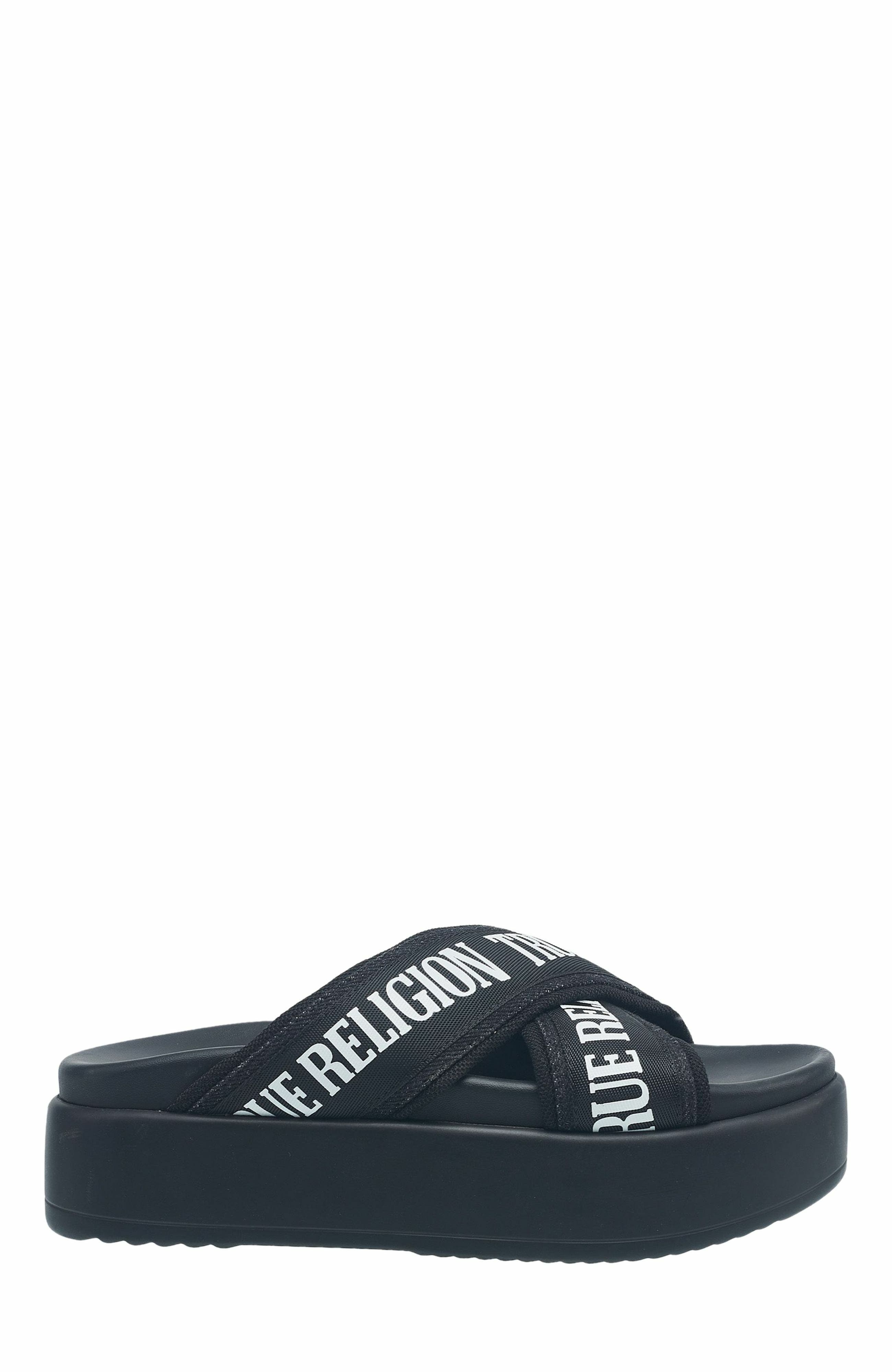 True Religion Alia Cross Strap Slip on Platform Sandal, Alternate, color, 