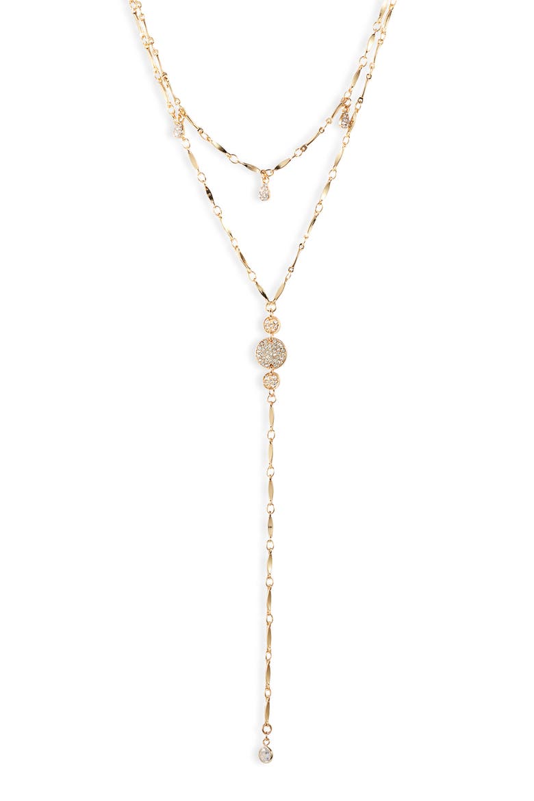 Layered Cubic Zirconia Lariat Necklace, Alternate, color, GOLD