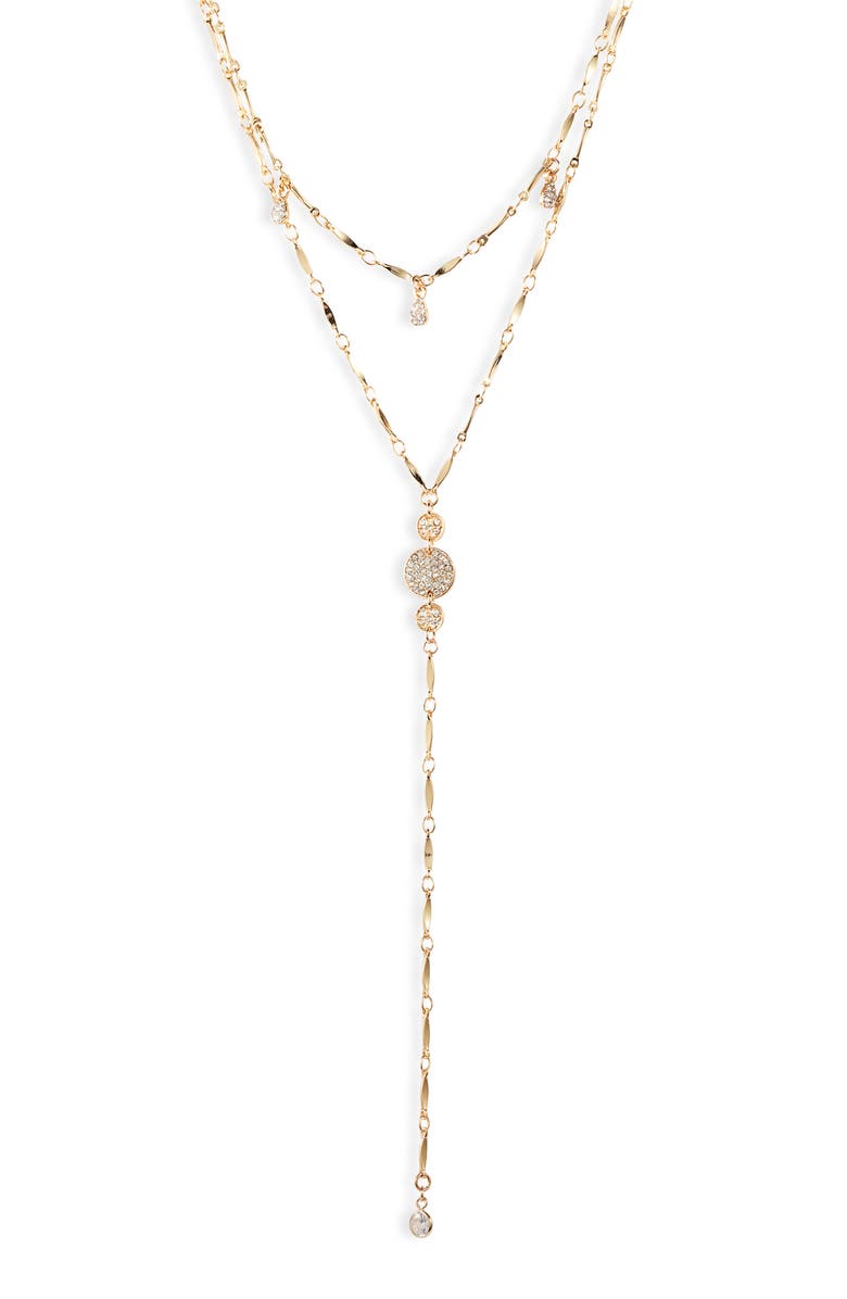 Ettika Layered Cubic Zirconia Lariat Necklace, Alternate, color, Gold