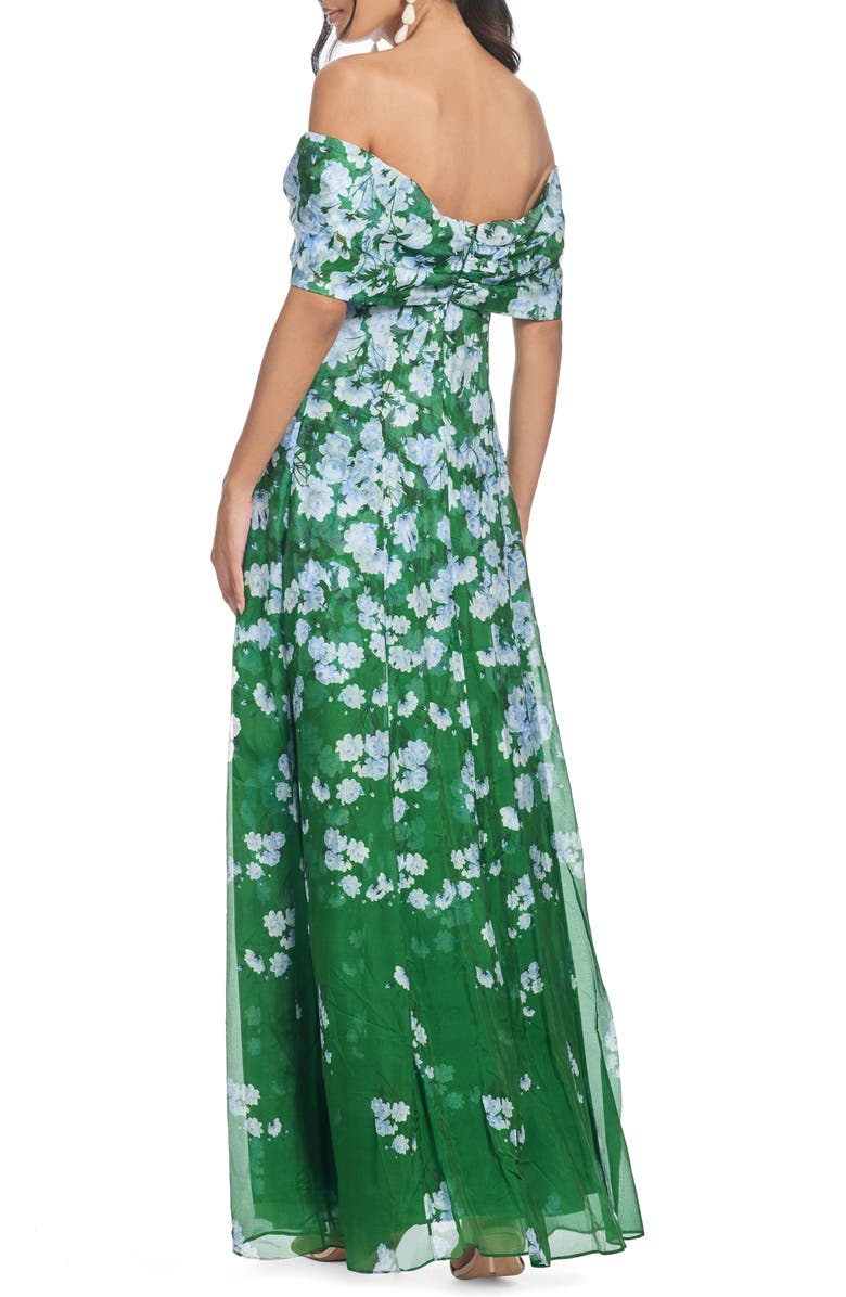 Sachin & Babi Kennedy Floral Print Off the Shoulder Gown, Alternate, color, Kelly Green Degrade Florals