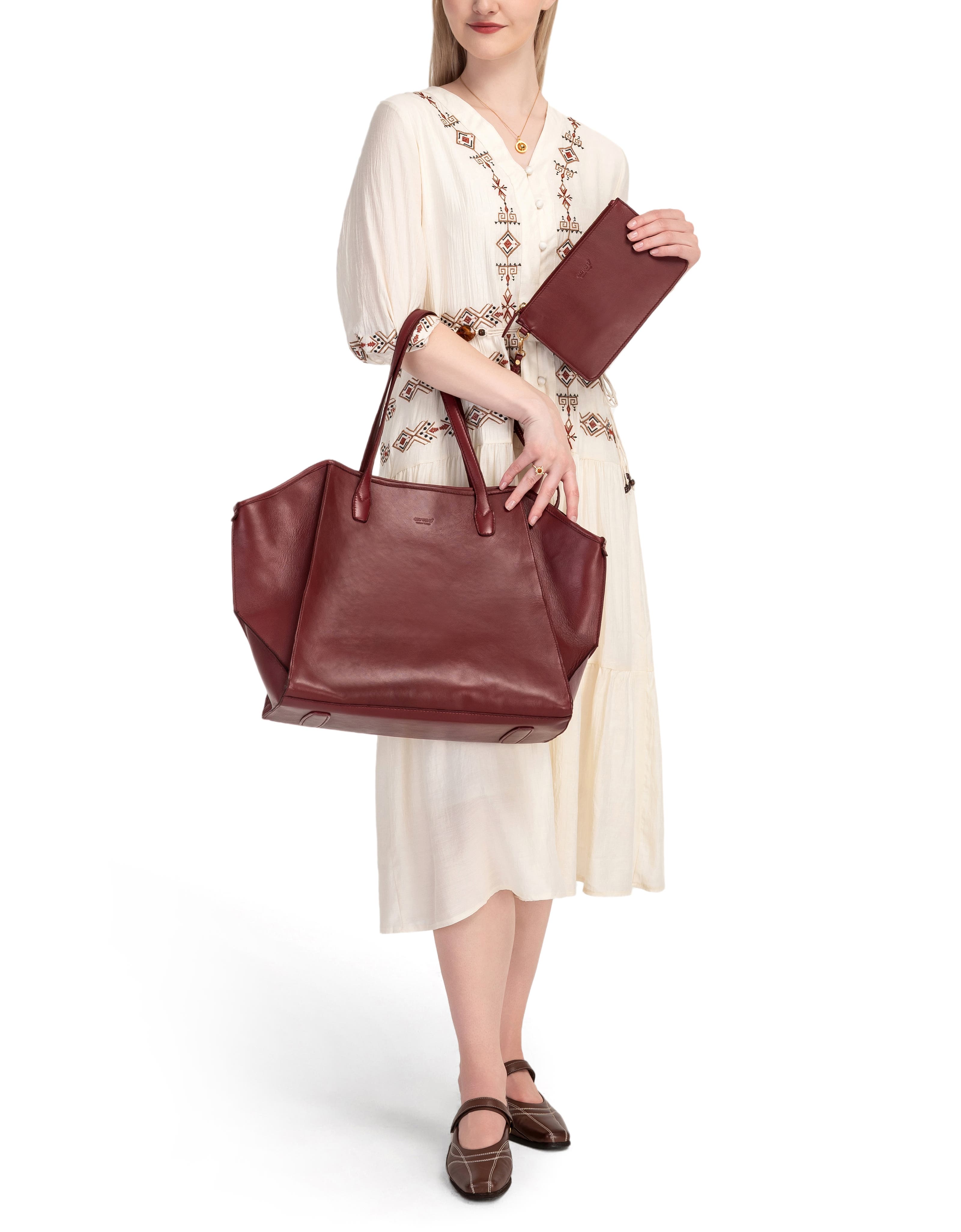 Iris Genuine Leather Soft Structured Carryall Tote, Alternate, color, Oxblood