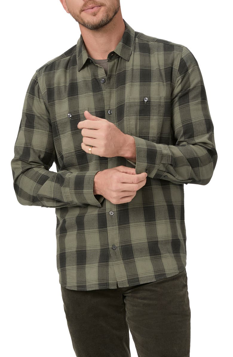 PAIGE Everett Shadow Check Flannel Button-Up Shirt, Main, color, Sage Glen