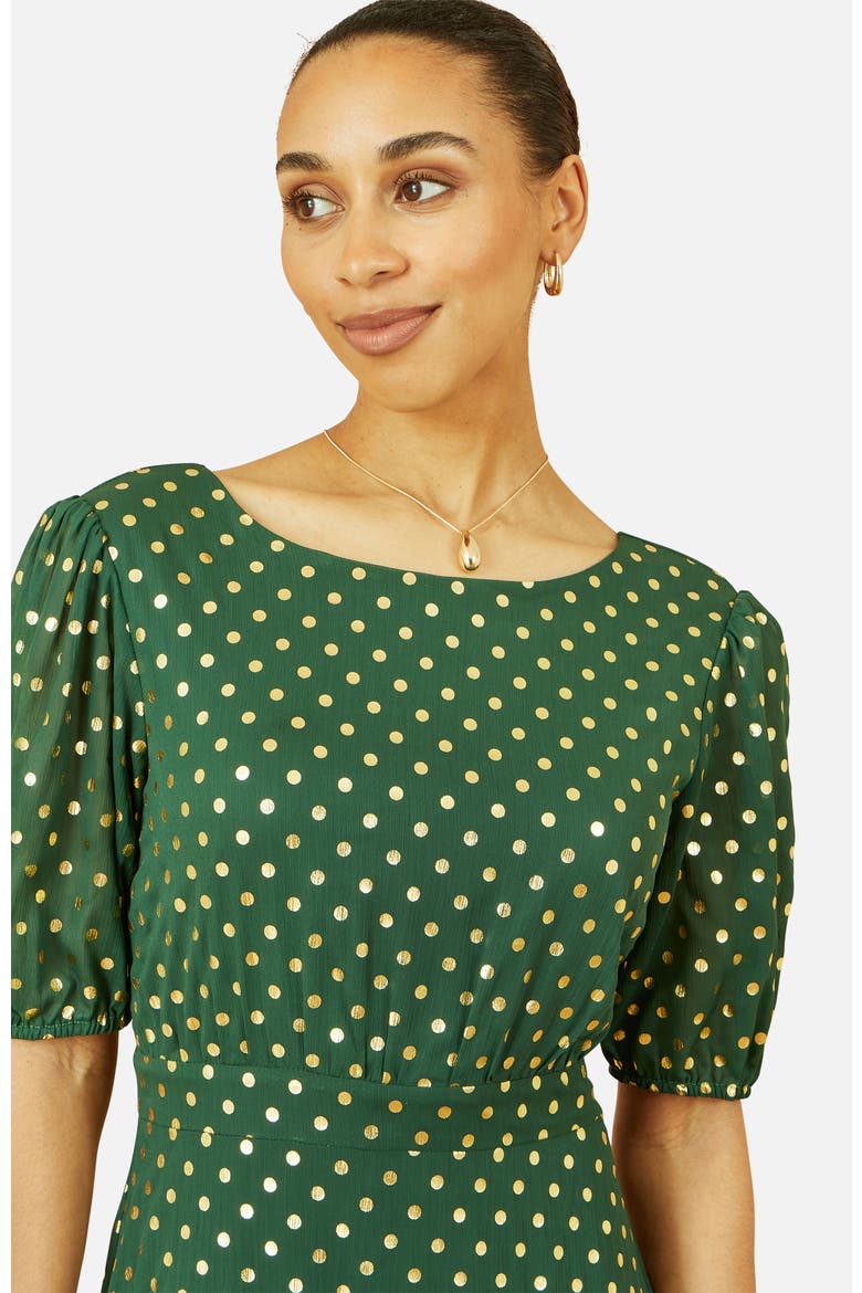 Foil Spot Midi Dress, Alternate, color, Green