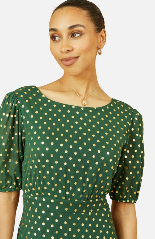 Yumi Foil Spot Midi Dress With Scoop Back In Green