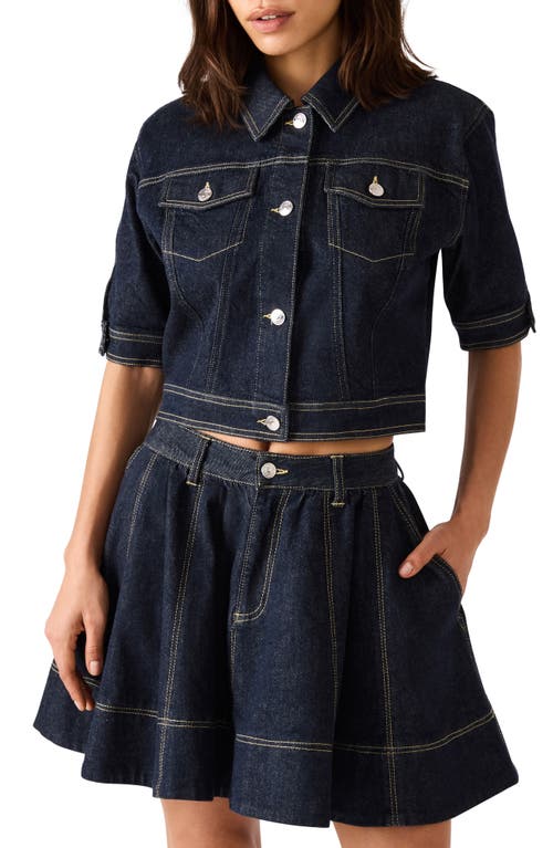 Steve Madden Blu Elbow Sleeve Denim Trucker Jacket In Brown